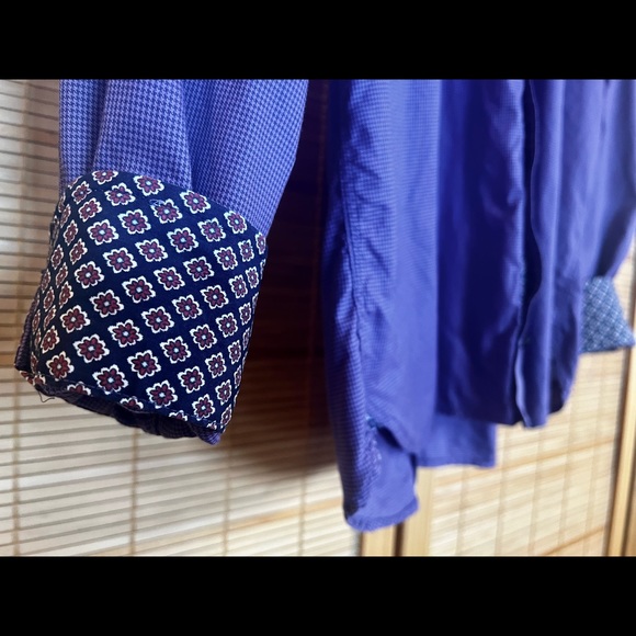 Ted Baker Endurance Men’s Button Down Purple Geometric Pattern, 15.5, flip cuff - Picture 6 of 7
